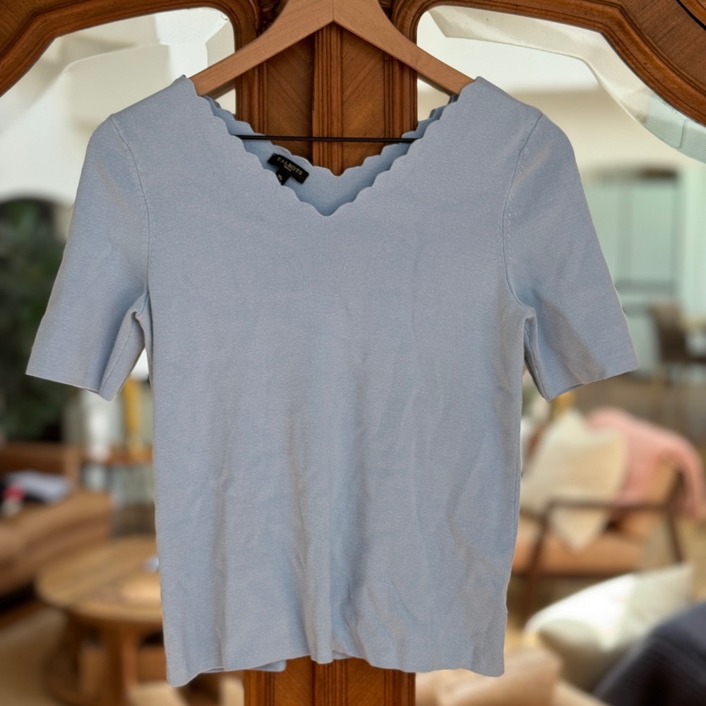 Light Blue Scalloped Neckline Knit Top (Talbots)